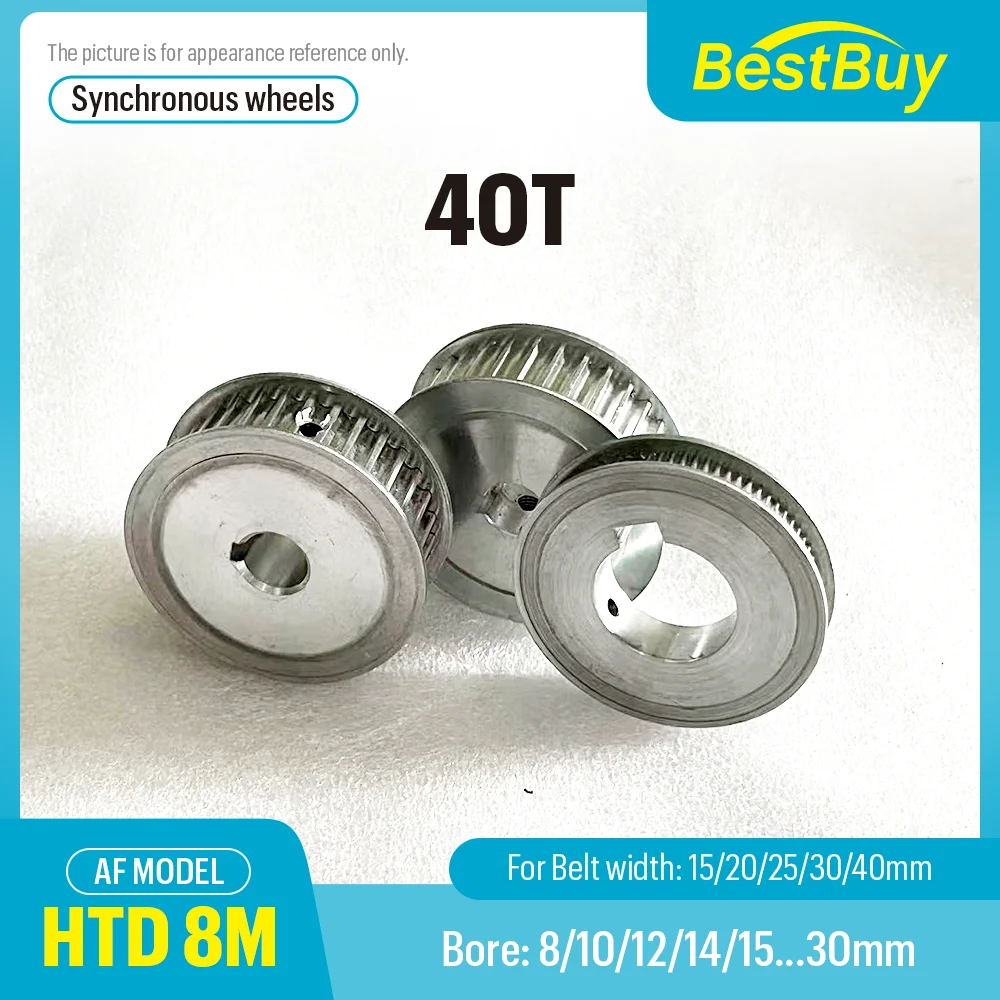 

HTD 8M Synchronous Pulley 40 Teeth Bore 8-30mm Pitch 8 mm Slot Width 16/21/27/32/42 mm For 15/20/25/30/40mm 8M Timing Belt