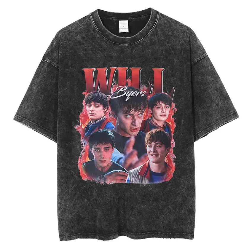 

Vintage Washed Will Byers Graphic T Shirt Men's Fashion Pop TV Show Short Sleeve T-shirts Casual 100% Cotton T-shirt Streetwear