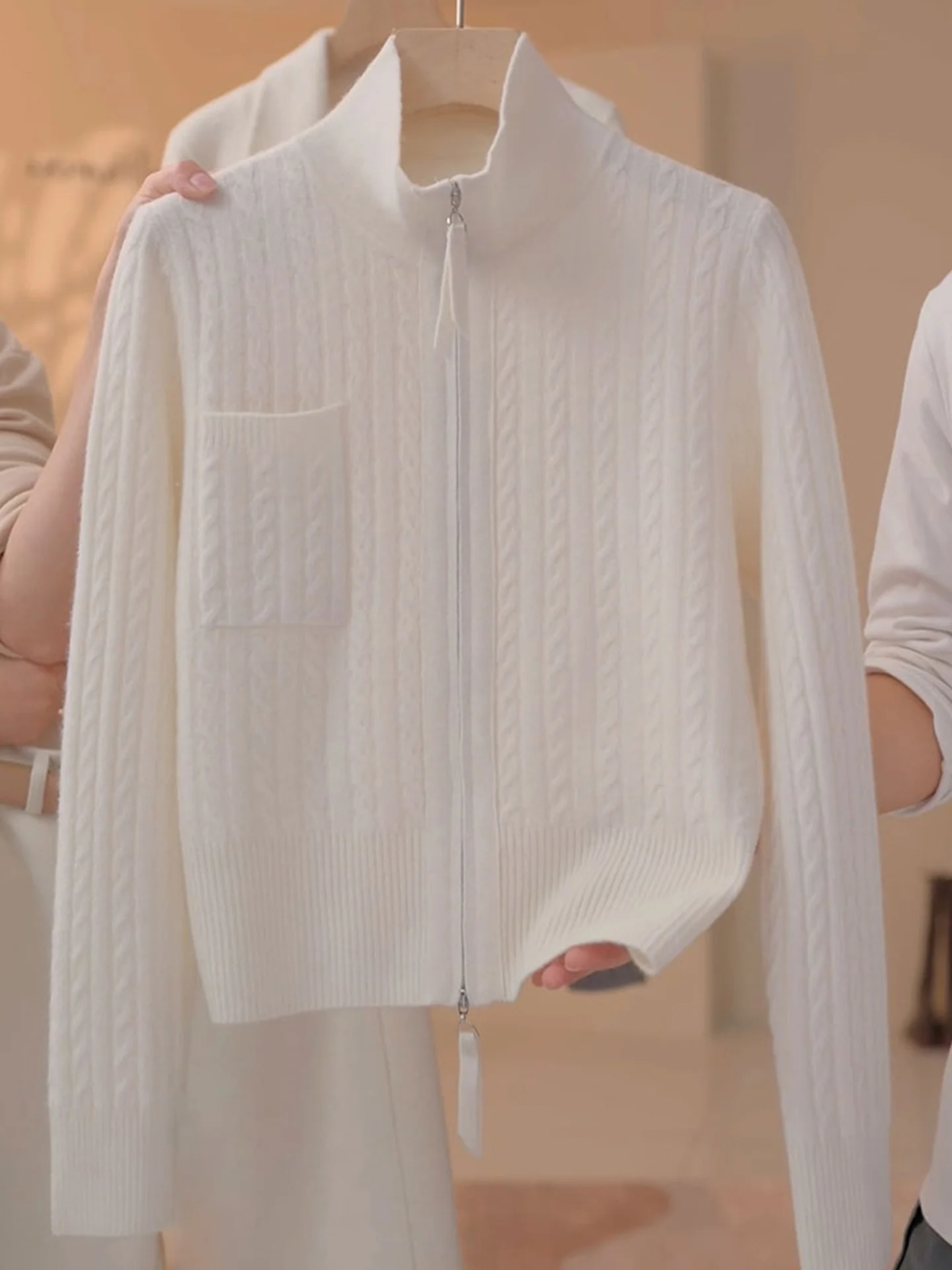 

Приятный для кожи однотонный вязаный свитер с двойной молнией, повседневный длинный свеч, зимний мягкий уютный открытый кардиган, антивозрастной женский F...