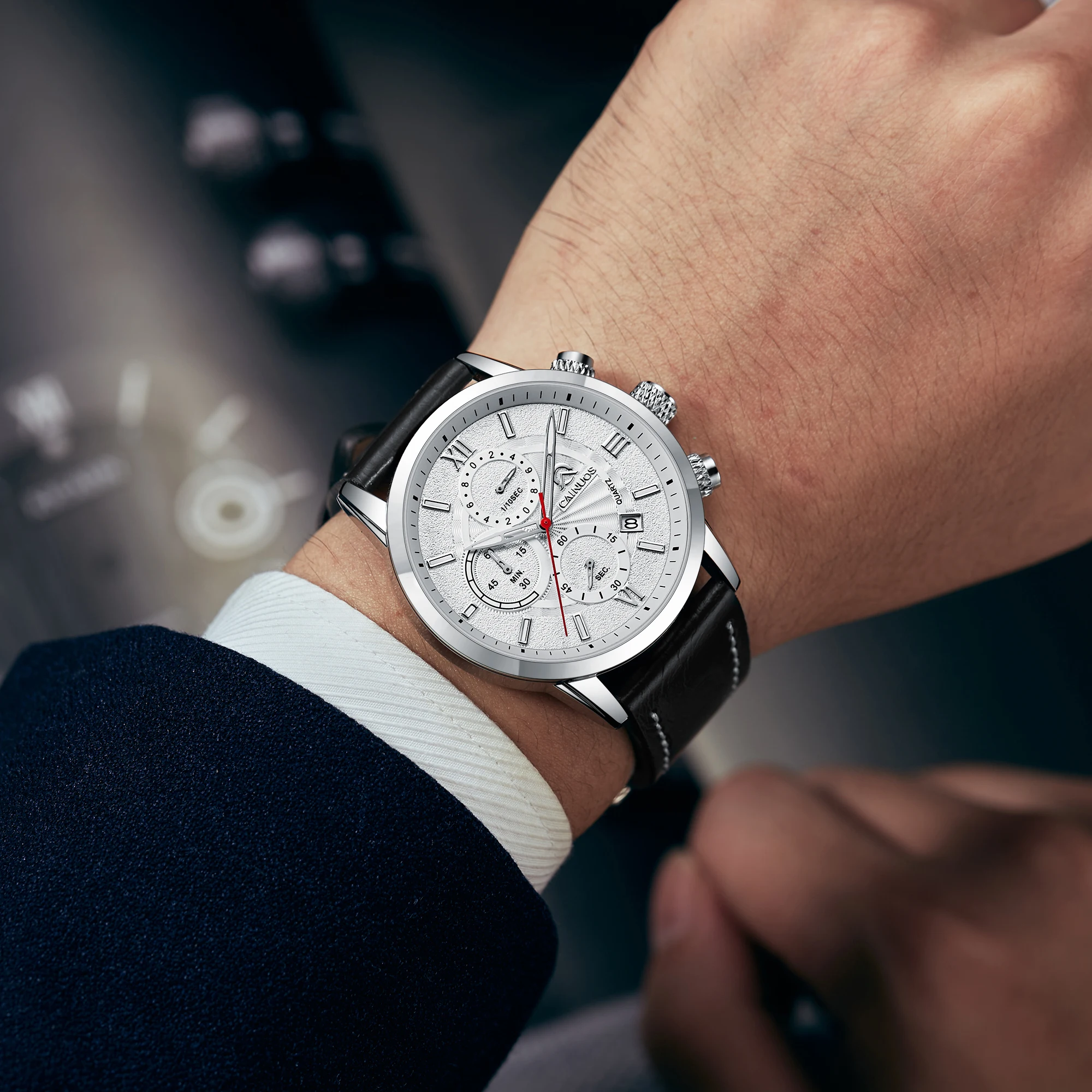 CAINUOS Sports Luxury Men Quartz Watch Waterproof Chronograph Luminous Date Man Wristwatch Business Leather Men\'s Watches Clock