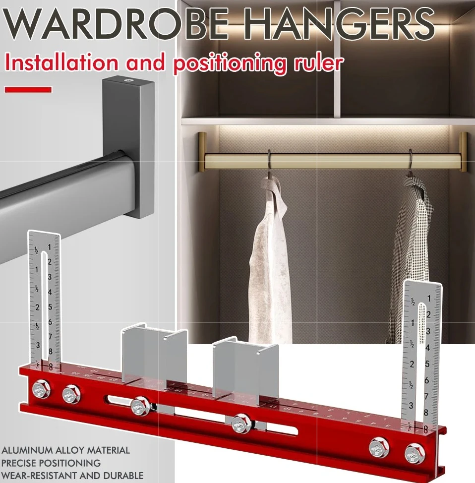 Aluminum Alloy Drilling Positioning Ruler, Precision Punch Locator Jig for Wardrobe Boom & Suspension Rod Installation