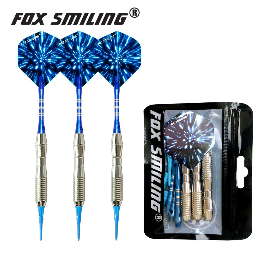 Fox Smiling 3PCS 18g Professional Iron Soft Tip Darts With Aluminum Shaft Silver Colorful Blue Red Green Yellow