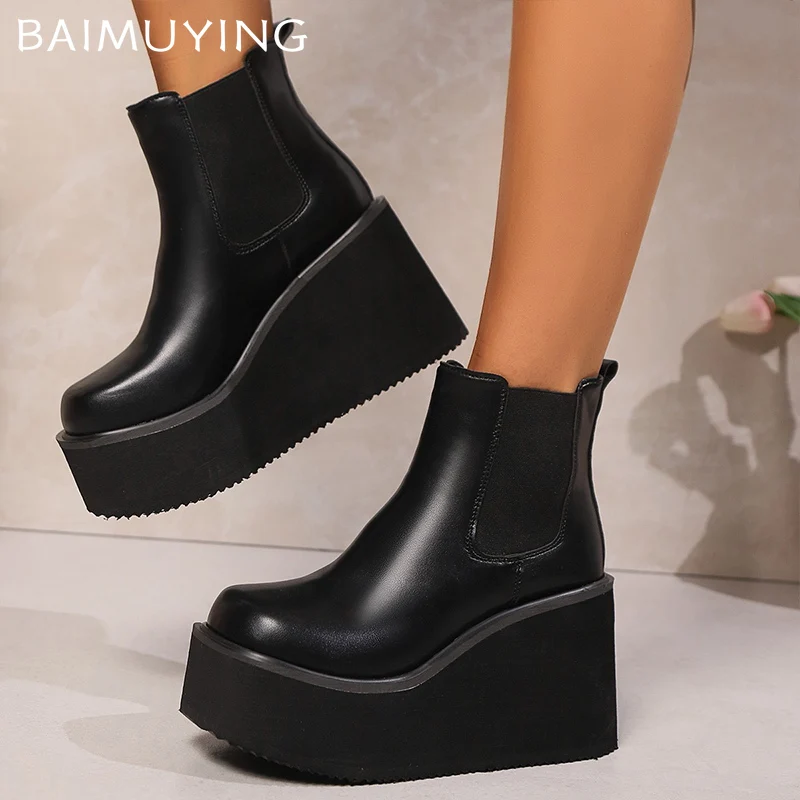 Zeppe con plateau Stivaletti da donna Tacchi alti Scarpe in pelle moda Nuovo marchio 2025 Tendenza Inverno Designer Décolleté classici Botas De Mujer