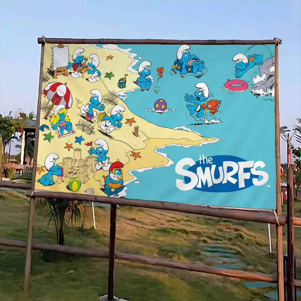 Cartoon Cute S-Smurfs Creative Pattern Hanging Flag Polyester Printed Banner Hand Pulled Flag