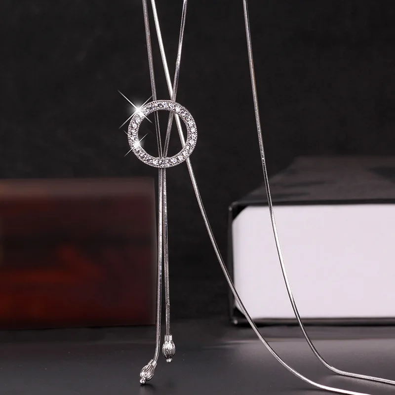 

Sweater chain Long necklace Round crystal pendant
