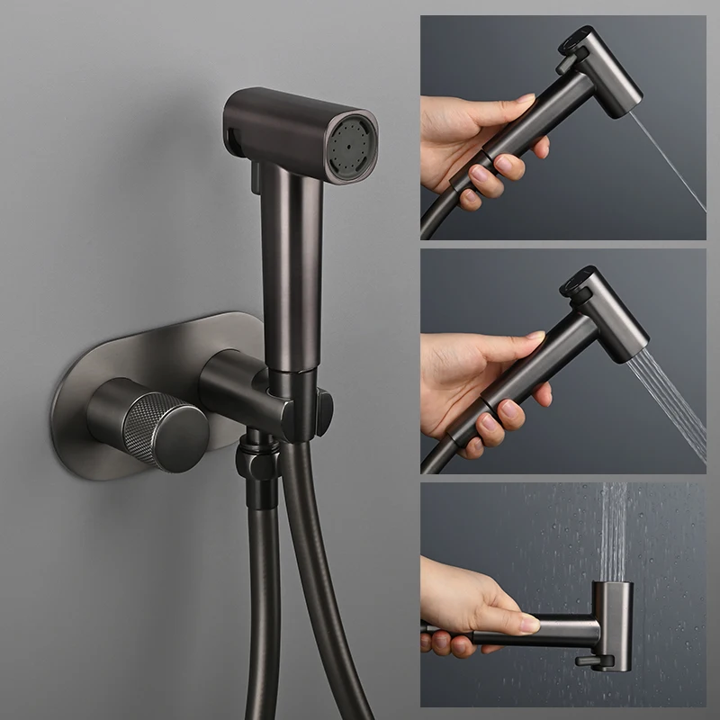 Matte Grey Bidet Faucet Hand Protable Toilet Bidet Toilet Bidet Faucet Bathroom Shower Head With Cover Paper Holder