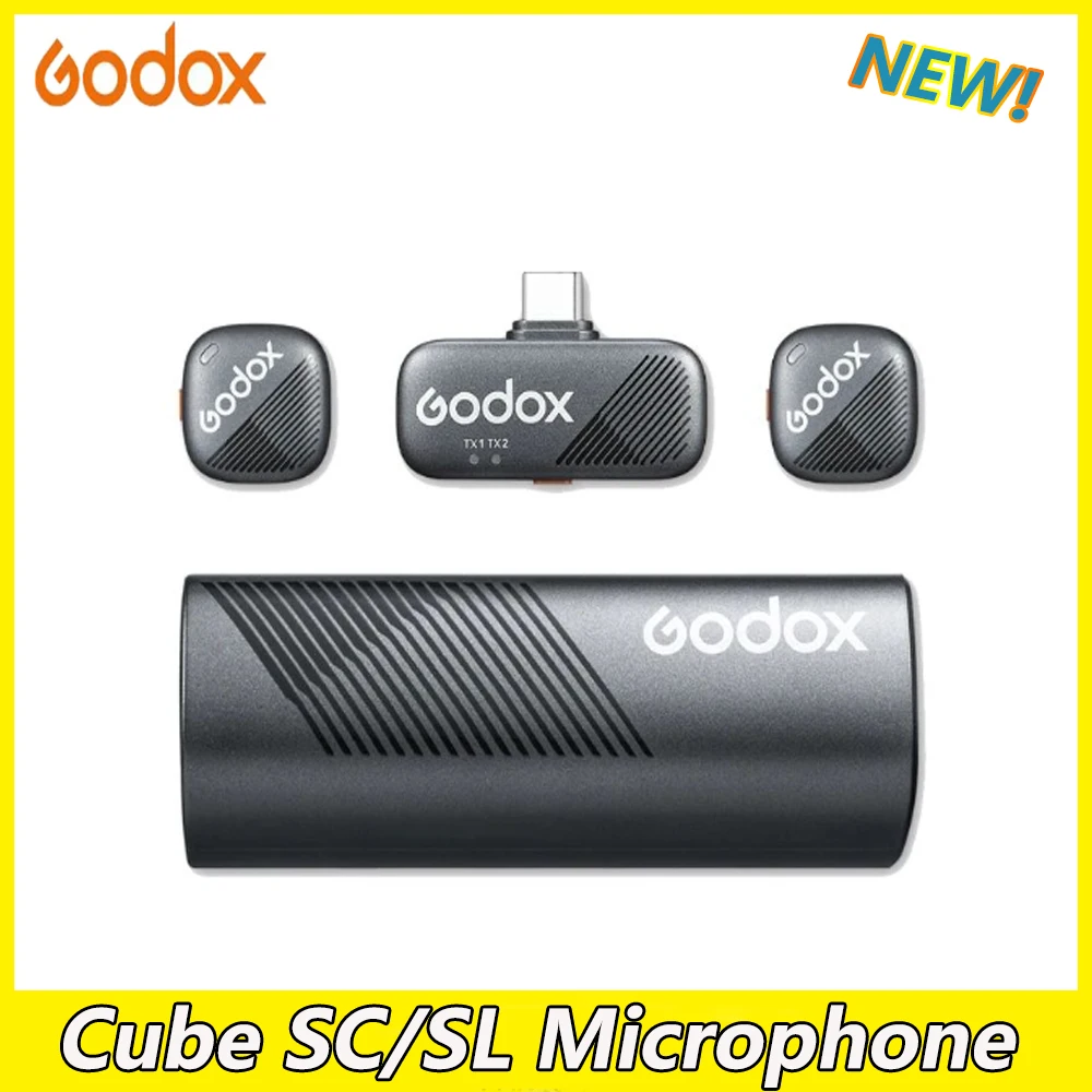 Godox Cube SC/SL 2.4GHz mikrofon Lavalier nirkabel, untuk wawancara vlogging mikrofon Live Streaming