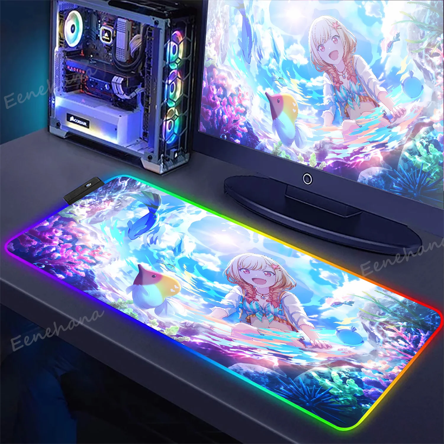 RGB Gaming Accessories Project Sekai LED Mousepad Gamer Computer Mat Cabinet Backlit Keyboard Mats Rubber Lighting Extended Pads