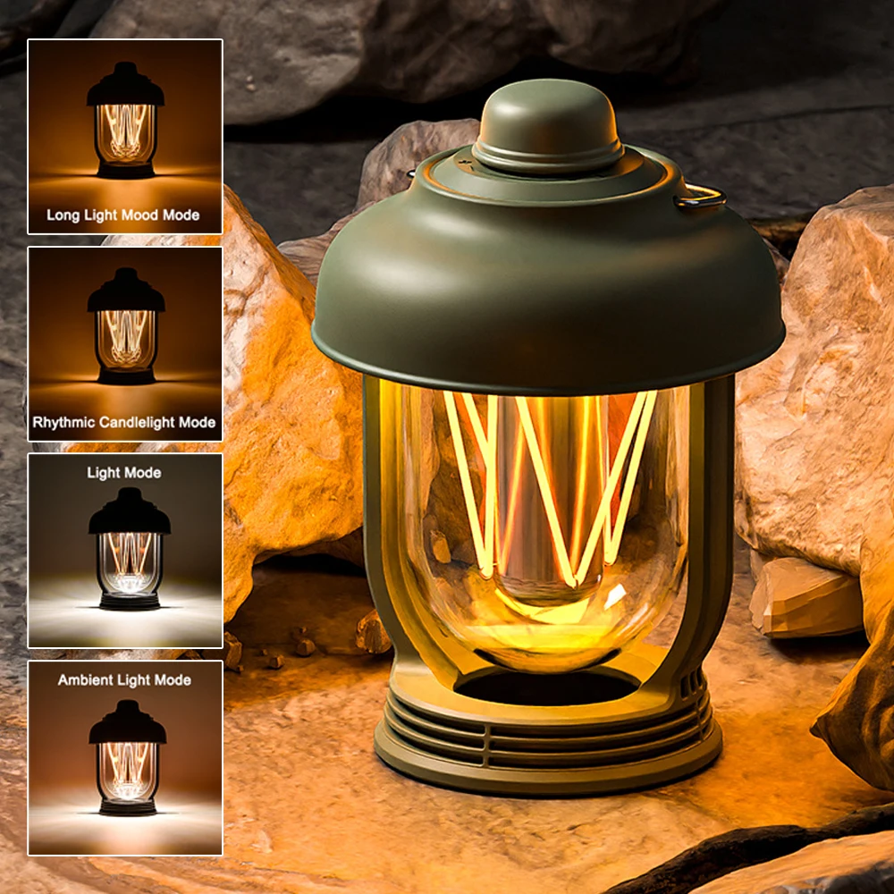 Outdoor Camping Lantern Stepless Dimmable Retro Portable Hanging Tent Lamp Waterproof Emergency Light Fishing Hiking Yard Lights