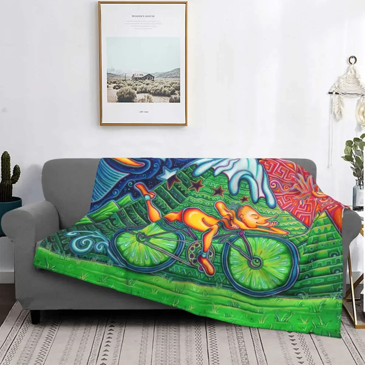 Ultra-Soft Fleece Albert Hoffman LSD Bicycle Day Throw Blankets Warm Flannel Acid Blotter Party Blankets for Bed Car Sofa Quilt