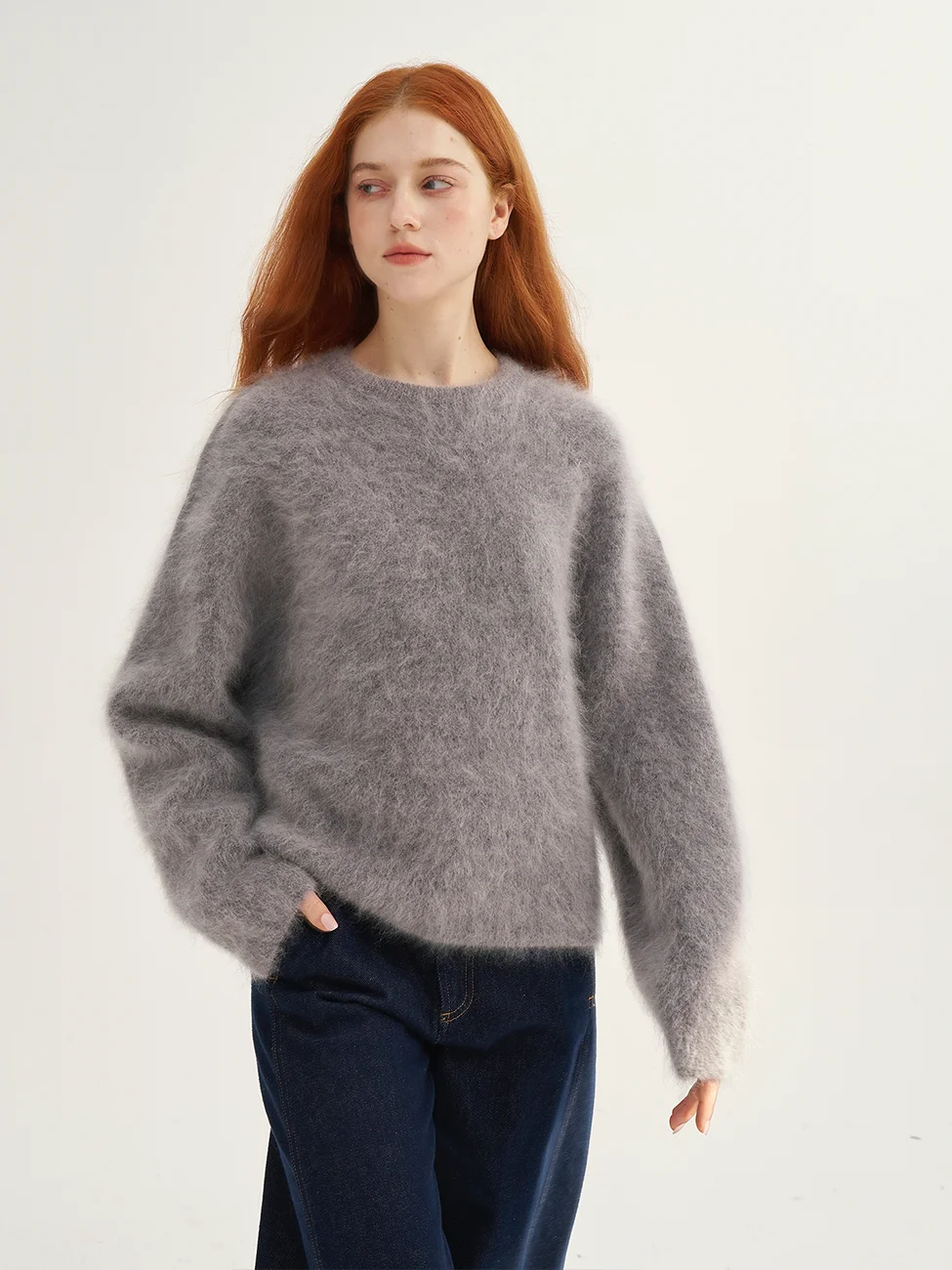 

Maison Cecile Thiened Soft Warm Baby Camere Sweater Light ey Bla Casual Sle Women's Long Sve Knitted Top