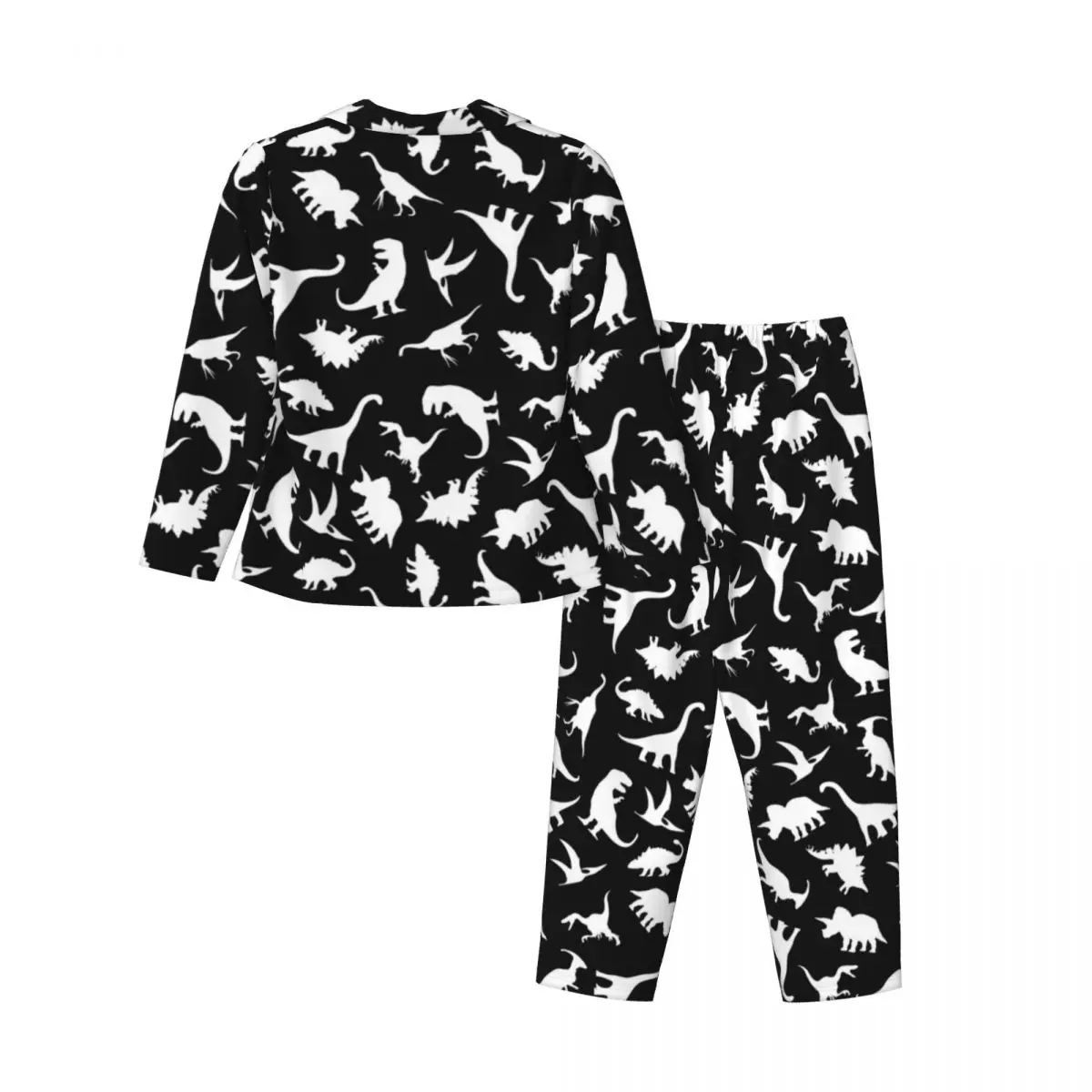 White Dinosaur Print Sleepwear Autumn Funny Animal Casual Oversized Pajama Set Womens Long Sleeves Cute Sleep Design Nightwear