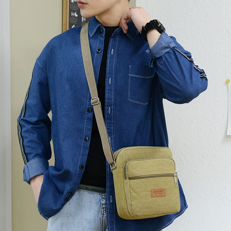 Bolso cruzado de lona de gran capacidad para hombre, bandolera de un solo hombro, versión coreana, a la moda