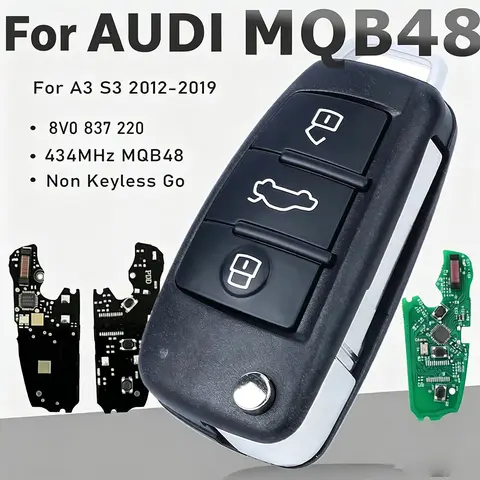 Keyecu placa oem 8v0 837 220, 8v0837220 pedir 434mhz megamos aes mqb 48 flip remoto chave do carro fob para audi a3 s3 2012-2019