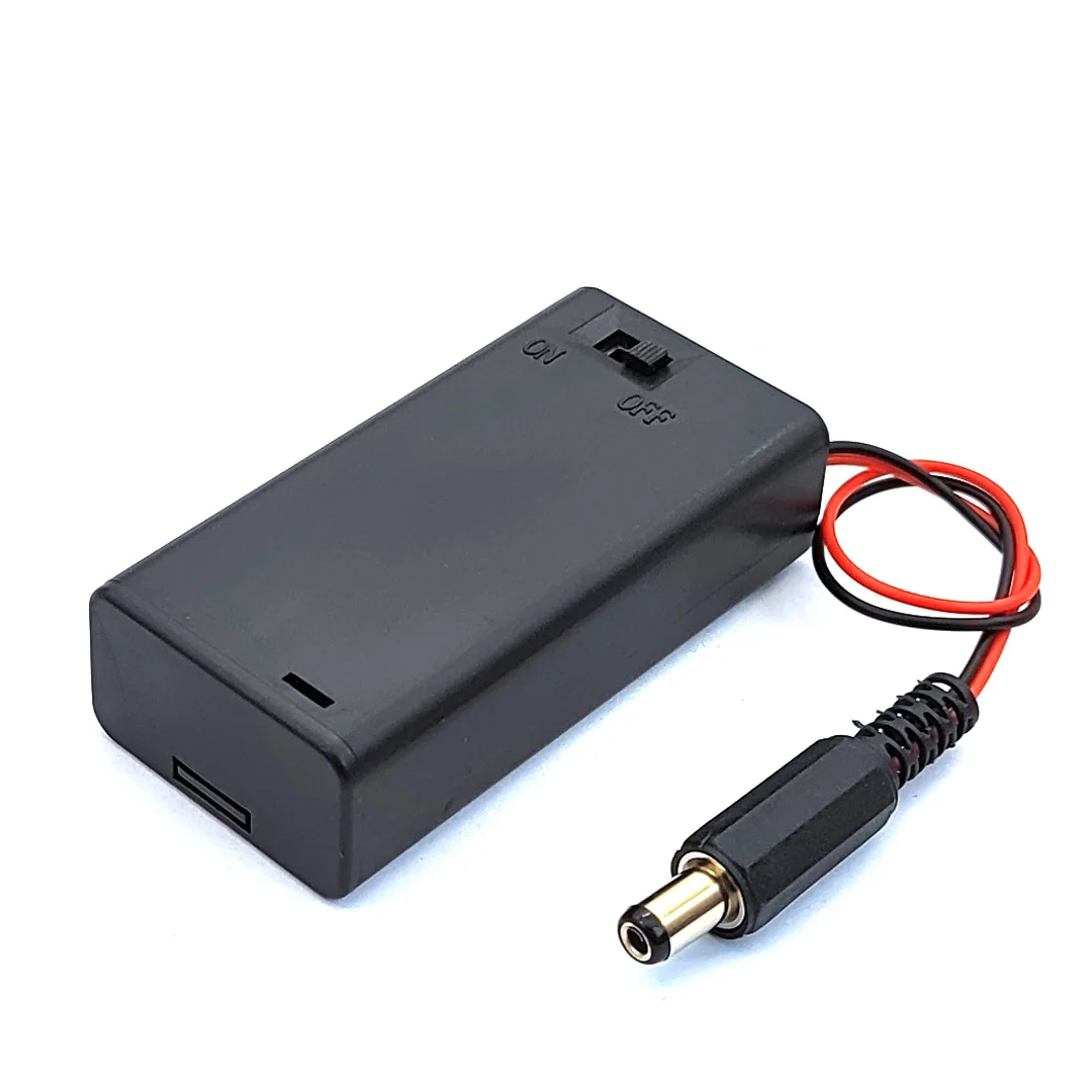 AA Battery Box With Cover And Switch DC 5.5 * 2.1mm Plug AA Battery Holder 2/3/4 Slots AA Battery Case Series Connection