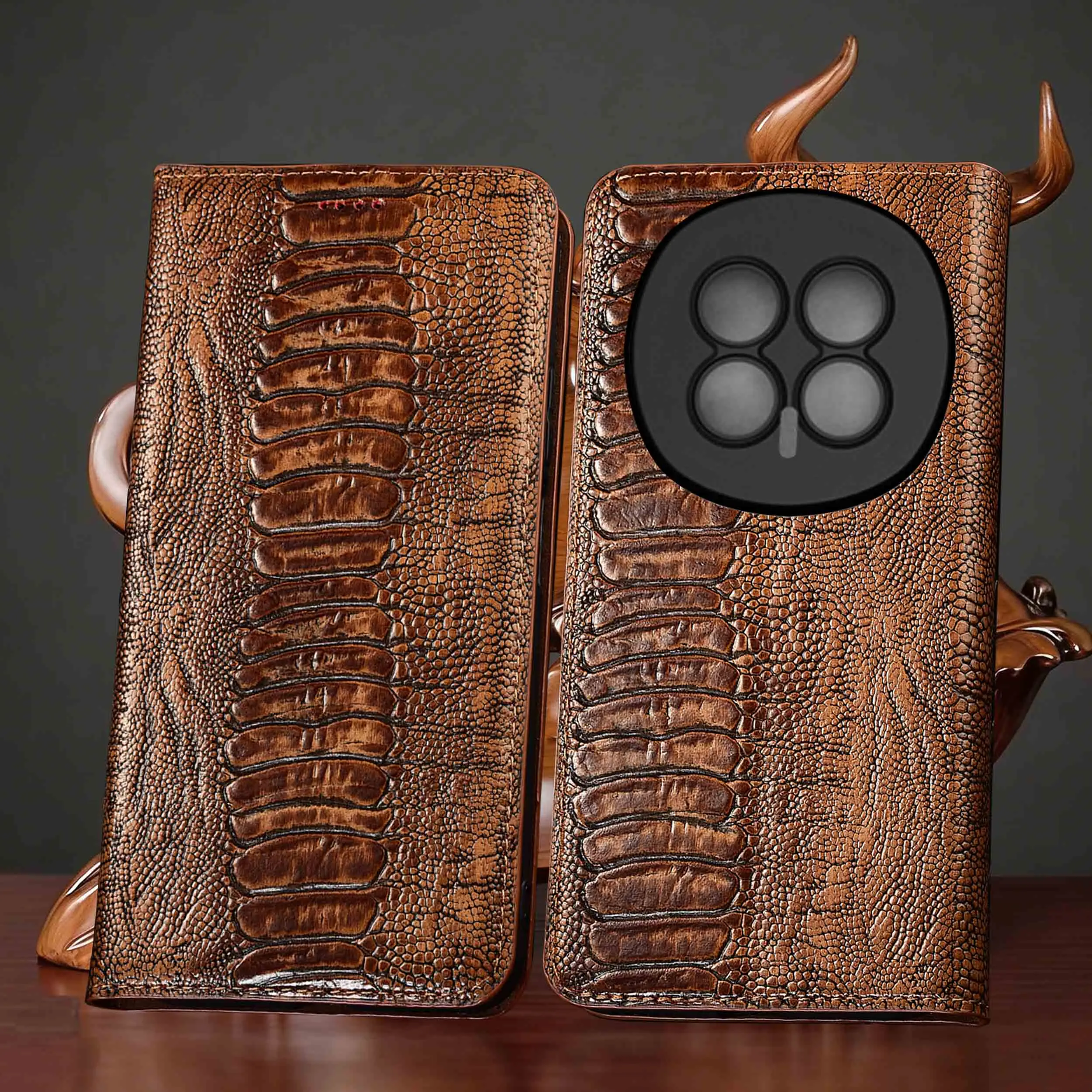 

Genuine Leather Phone Case For Honor Magic 5 6 7 8 Pro Lite Ostrich Feet Pattern Of Wallet Flip Cover Case Cowhide Scratch-Proof