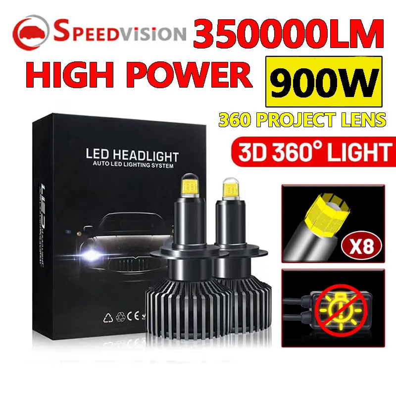 

H7 LED 360 Canbus H11 H1 350000LM HB3 HB4 9005 9006 Car Headlight Bulb 6000K H8 9012 HIR2 Auto Fog Car Lamps For Projector Lens