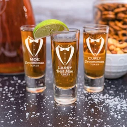 Personalized Shot Glasses Set of 6 Wedding Party Best Man Engraved Tequila Shot Glass Unique Usher Groomsmen Monogrammed Gift