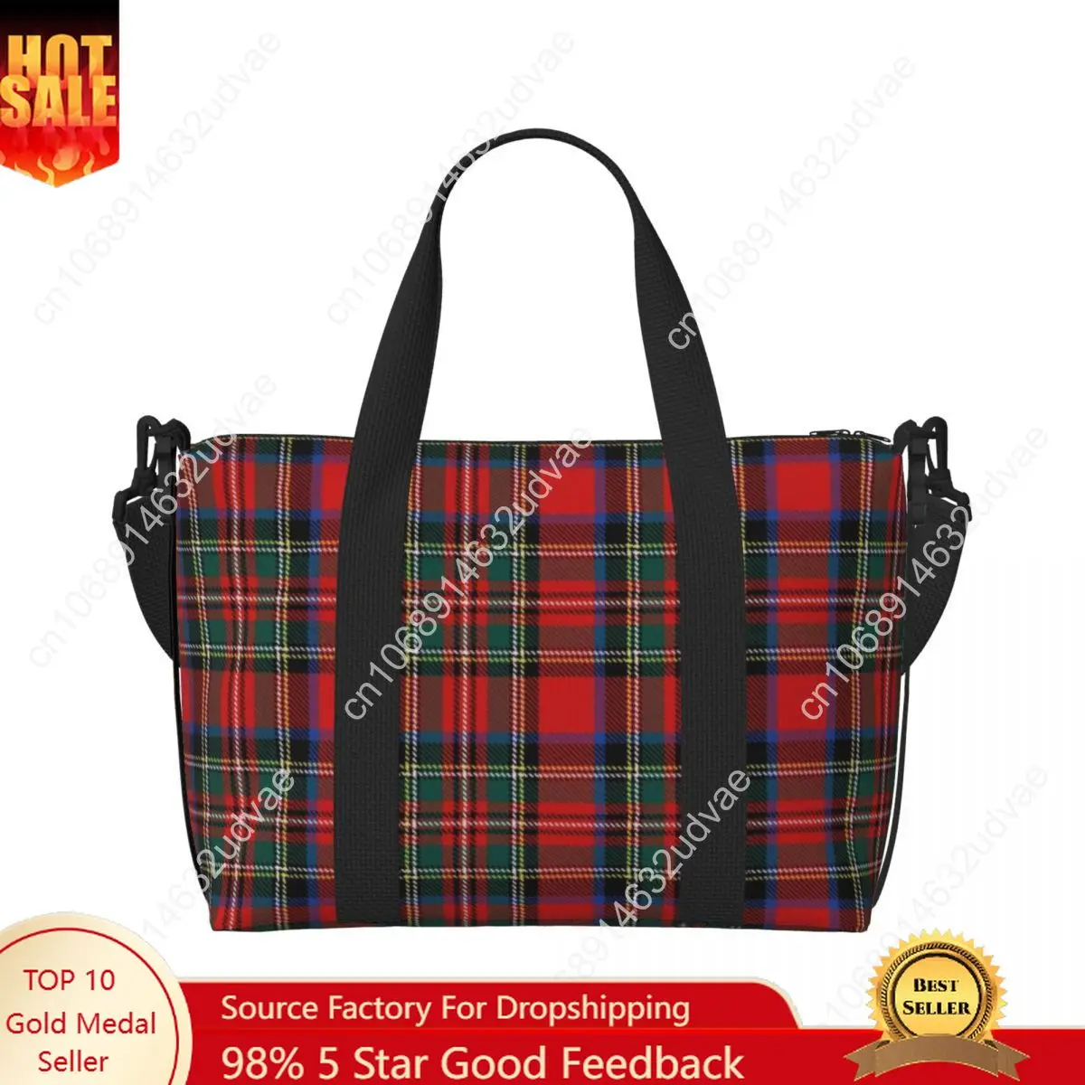 Custom Popular Tartan Plaid Beach Tote Bag for Women Extra Large Gym Carry On Geometric Gingham Check Texture Shopping Bags