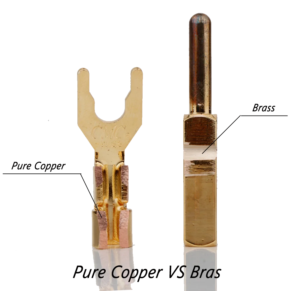 SY1516 HiFi Solid Copper Gold Spade Plug Speaker Cable Wire Connector Speaker Y Spades DIY cable Spade plug Terminal Plug