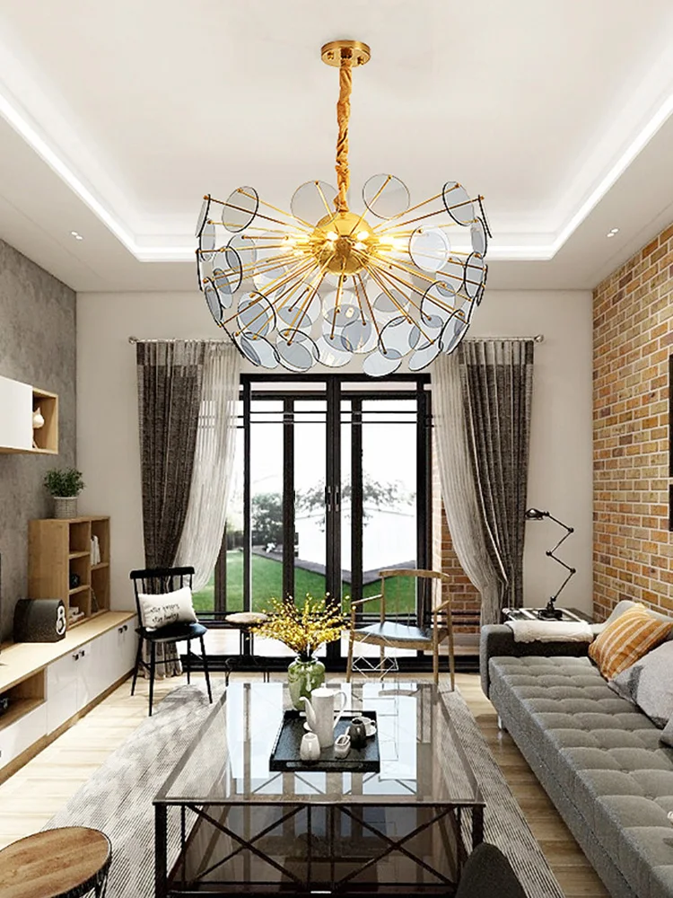 Firework LED Gray Glass Round Chandelier Designer Lustres Modern Hanging Lamps for Ceiling Home Decor Lampara Techo Living Room