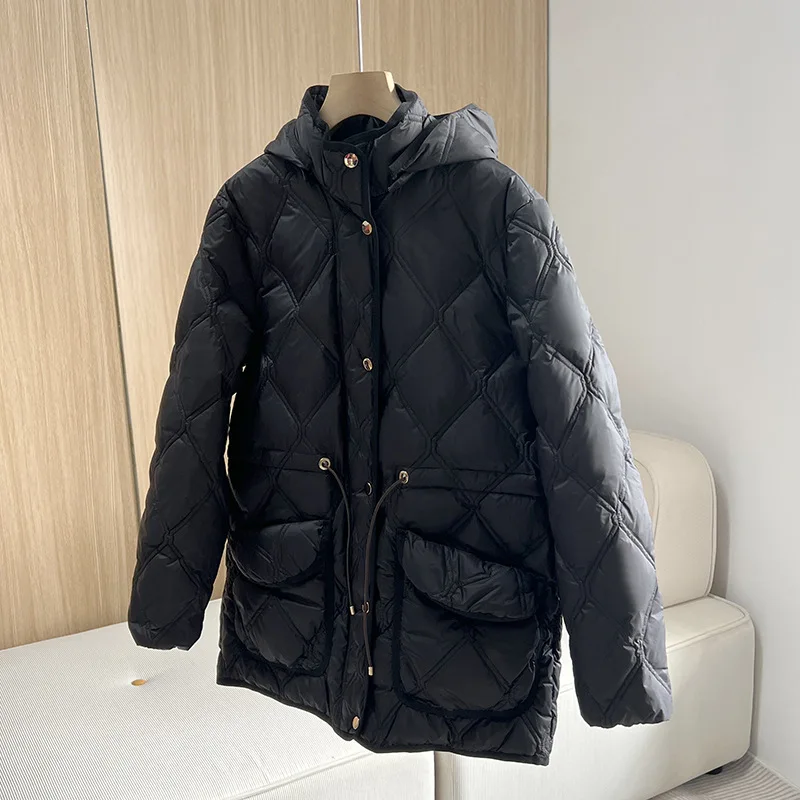 Winter New Women's Down Jacket Windproof Hooded White Duck Down High Street Fashion Jacket