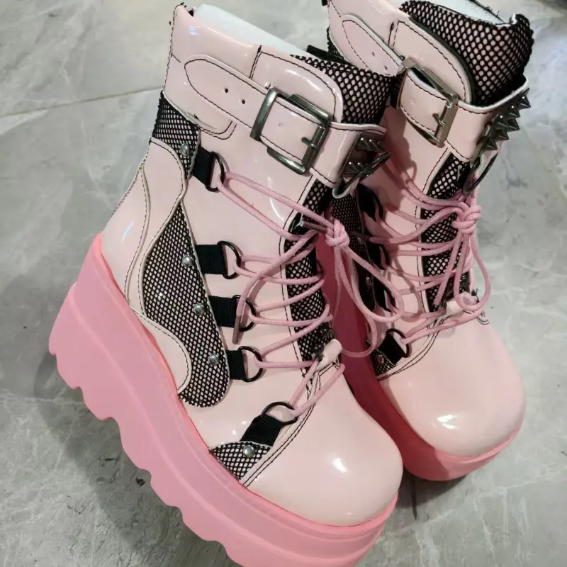 New Punk Style Women Boots Fashion Thick Sole Ankle Boots Exquisite Wedge Heel Casual Boots for Woman Designer Shoes Botas Mujer - Image 8