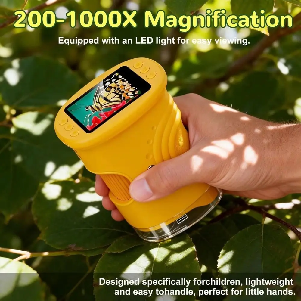 2 Inch IPS Screen Handheld Digital Microscope HD Portable Pocket Microscope Rechargeable 1000x Zoom Kids Microscope Science Toy
