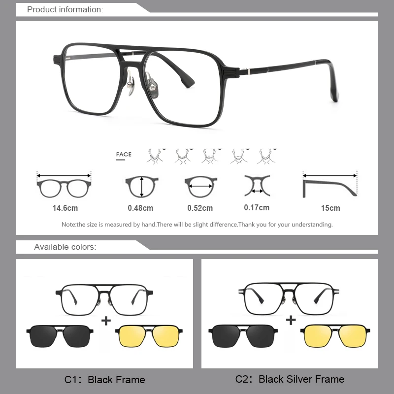 CLLOIO Polarized Magnetic Clip-On Prescription Myopia Glasses Men TR90 Night Vision Anti Glare Hyperopia Optical Reading Glasses