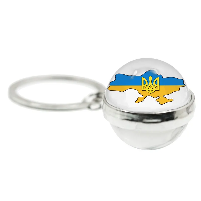 New Fashion Ukraine Flag Trident Symbol Glass Keychain Tryzub Ukraine Double-Sided Car Keyring Unisex Jewelry Gift