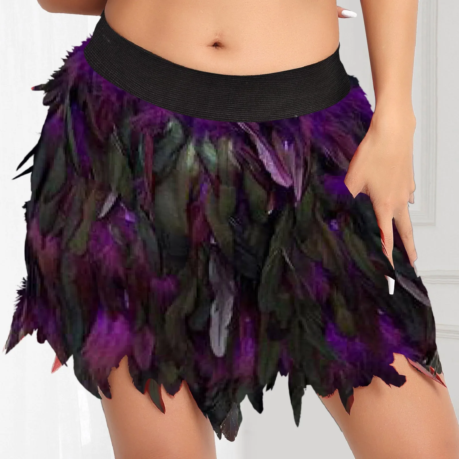 Women High Quality Luxury and Fashion Fur Feather Skirts High Waist Party Stage Performance Short Skirts Costumes Clothing