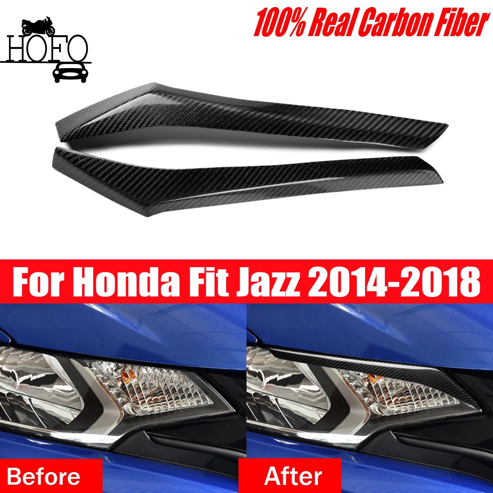 

2x Carbon Fiber Headlight Eyebrow Eyelid Sticker Trim For Honda FIT JAZZ 2014-18