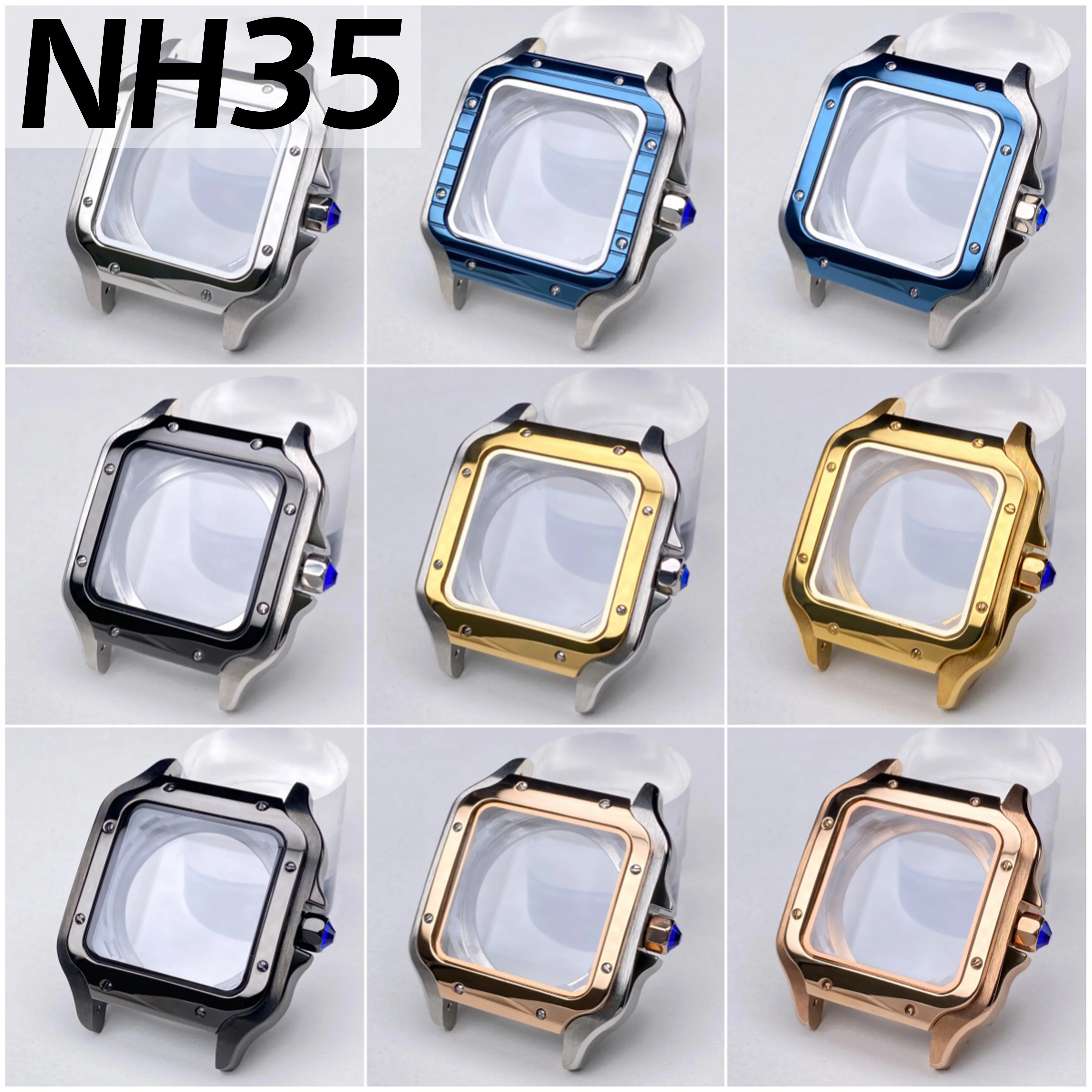 

38mm NH35 Watch Case Square Case Set 316L Stainless Steel Watch Repair and Modification Parts for NH36 NH35 Automatic Movements