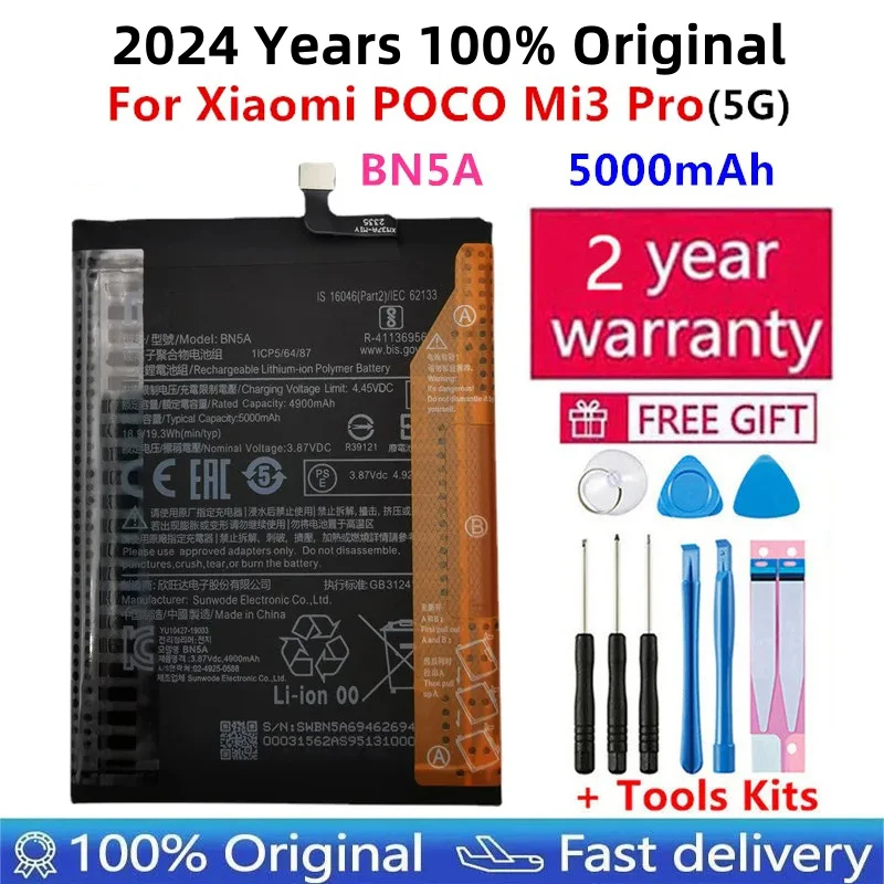 

2024 Years 5000mAh BN5A 100% Original Battery For POCO M3 Pro m 3 Pro M3pro High Quality Batteries Bateria Fast Shipping