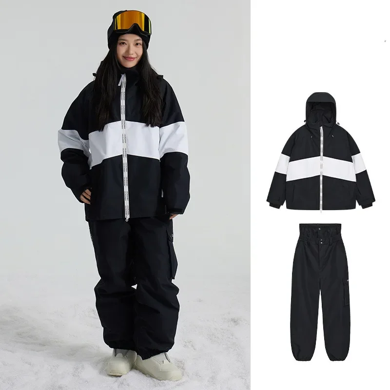 20K Black White Ski Suit for Women Snowboard Clothing Sets Waterproof Windproof Skiing Jacket Pants Snow Overalls Couple Winter