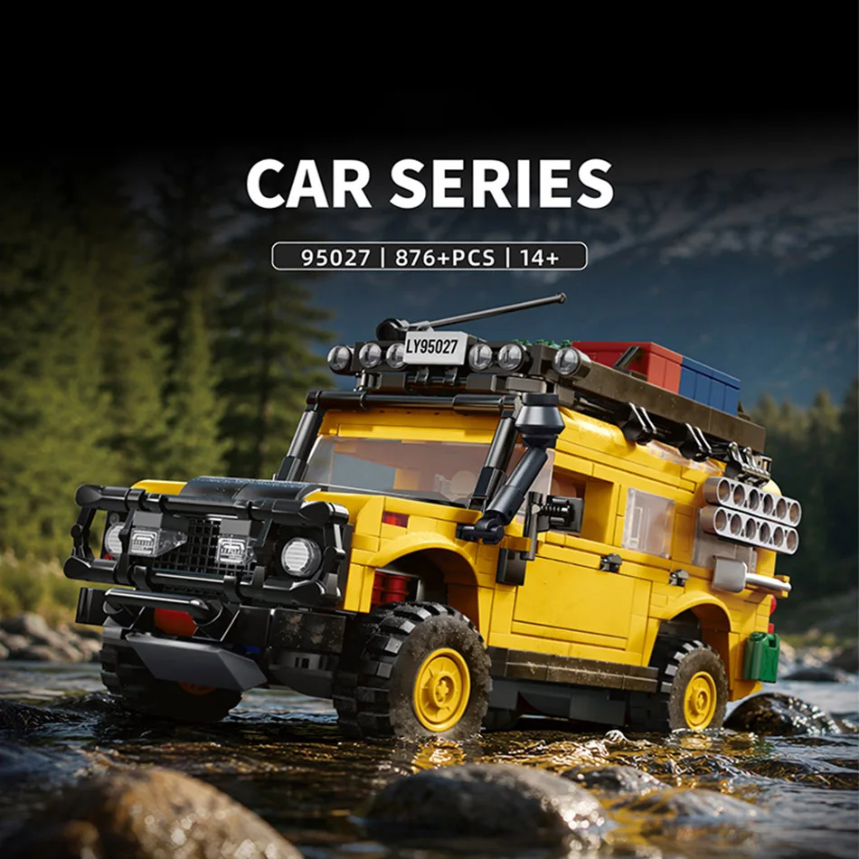 MOC Camel Trophy Defendered Off‑Road Vehicle Building Blocks Yellow SUV Car Travel Trailer Caravan Bricks Collectible Toys Gifts