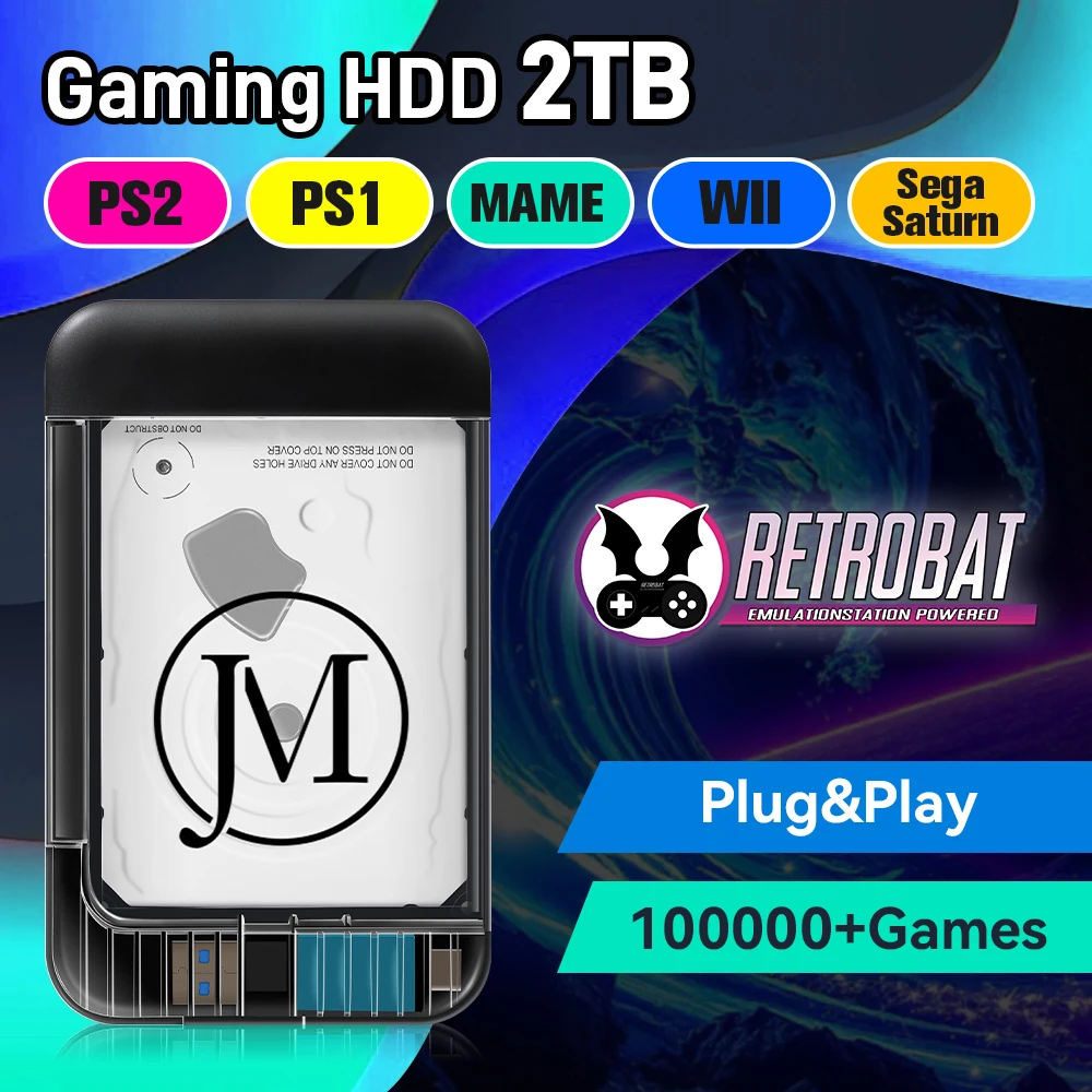 وحدات تحكم الألعاب ومحرك الأقراص الصلبة مع 100,000 ألعاب ريترو لأجهزة PS3/PS2/PS1/PSP/Sega Saturn/Dreamcast/N64/NDS/MAME التوصيل والتشغيل لأجهزة الكمبيوتر WIN