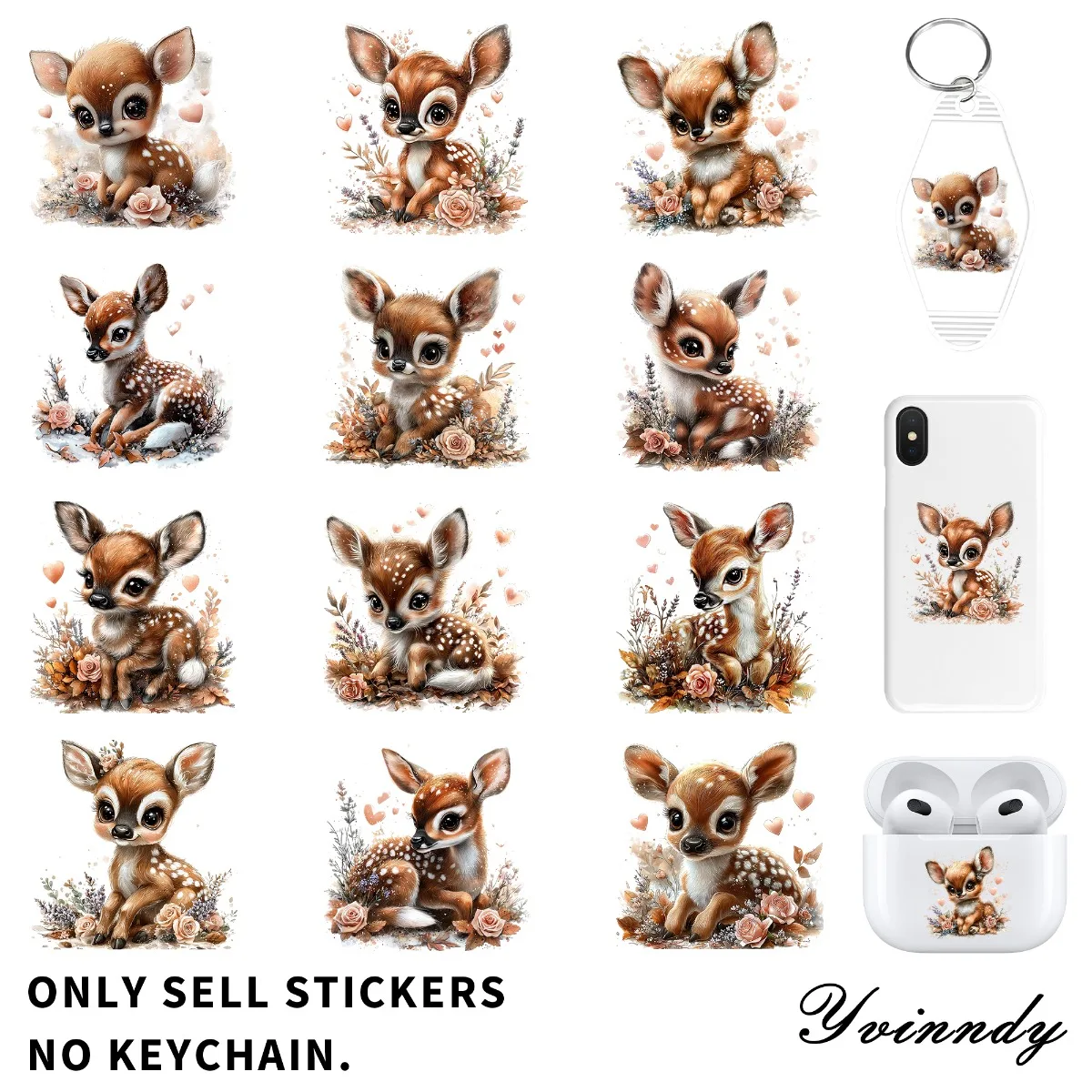 

24Pcs/SetThe Little Deer In The Forest DIY Motel Keychain UV DTF For Key Chain Personal Accessories