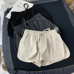 Summer Grey Shorts Women Fashion Casual High Waist Sports Shorts Korean All Match Black Lace Up Solid Preppy Style Shorts Female