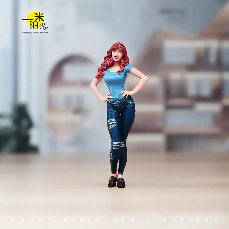 رسمت الوجه 1/18 1/24 أحمر طويل الشعر الجمال الدائمة نموذج لجسم ديوراما مصغرة مدينة شارع المشهد عرض التصوير الدعائم #1