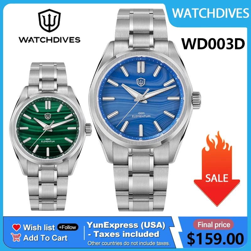 Watchdives WD0003D Natural Stone Elementum Men Watch VH31 Sweep Seconds Quartz Movement Watches 36L Stainless Steel Waterproof