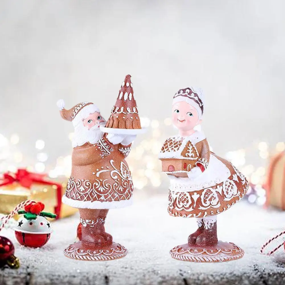 Mr Santa and Mrs Santa Christmas Figurines Resin Gingerbread Santa Couple Vintage Christmas Decorations