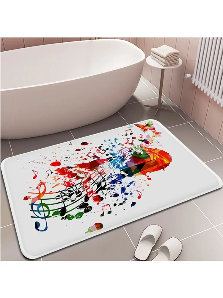 Musical Instrument Pattern Kitchen Mat Anti-slip Absorb Water Long Strip Cushion Bedroon Mat Modern Home Decor Bathroom Bath Mat