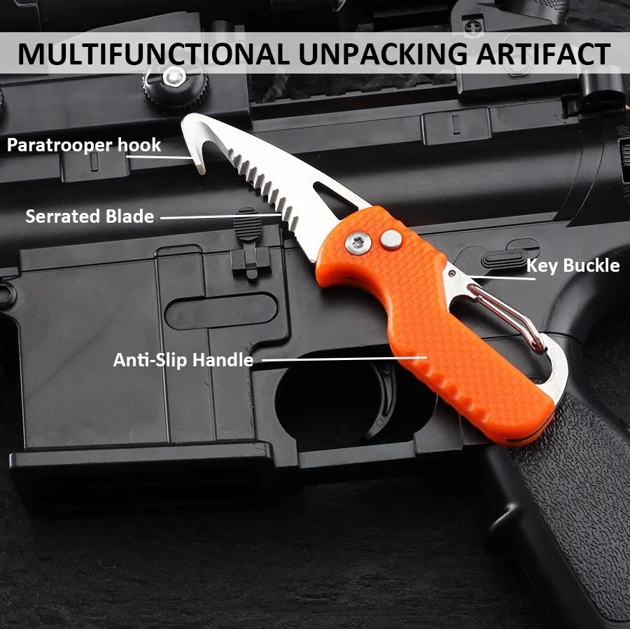 Portable Multifunctional Express Parcel Knife, Keychain, Serrated Hook, Carry-On Unpacking, Emergency Survival Tool Box Opener