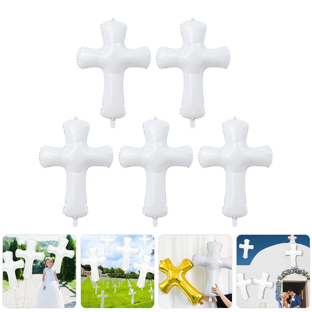 

5 Pcs Christening Balloons Baby Foil for Party Cross Shape Birthday Bulk Baptism Holy