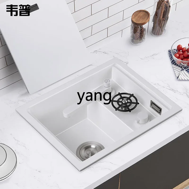 LHH كأس غسالة حوض غير مرئي صغير فتحة واحدة حجر الكوارتز أخفى حوض غسيل الخضار مع غطاء #3