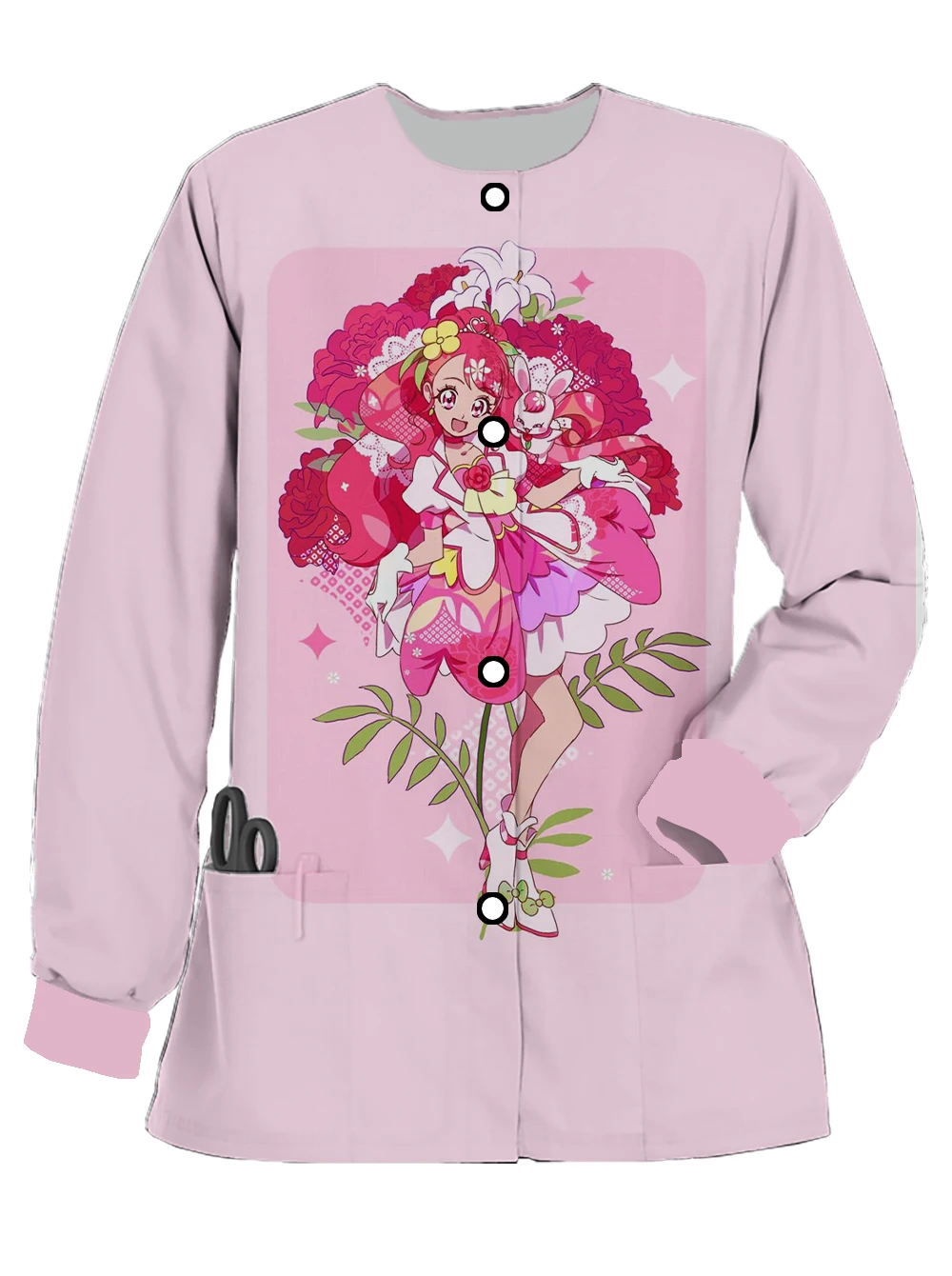 Women's Spring and Autumn Long Sleeve Nurse Uniform Hospital Ophthalmology Dental Pretty Cure Sweet Print Women's Work Uniform