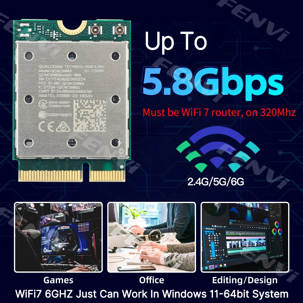 Imagem -03 - Fenvi-placa de Rede sem Fio Wifi Melhor Que Wifi 6e Adaptador Wlan Apenas para Win 11wu Bluetooth 5.3 Qcncm865 M.2 5.3 Gbps