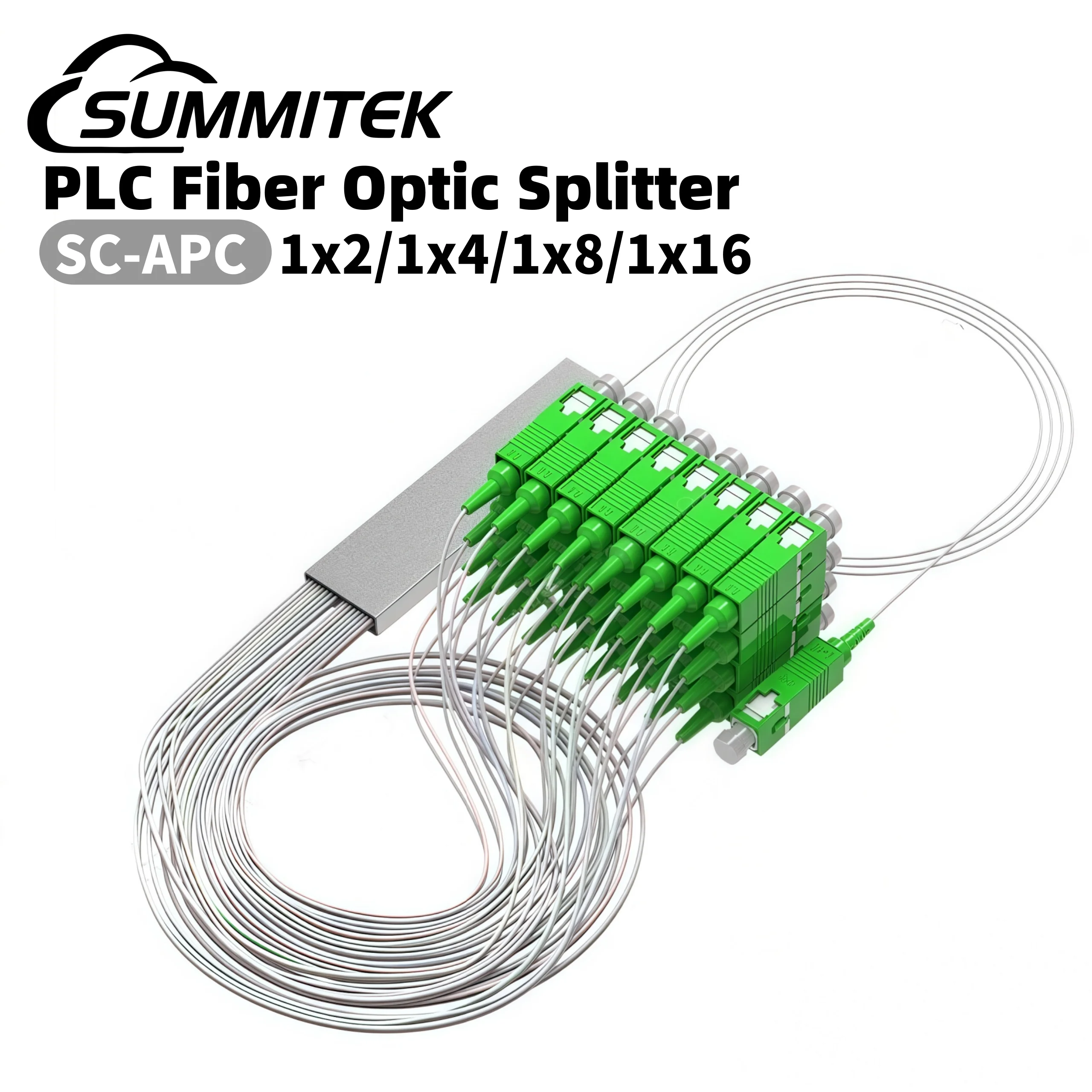 

SUMMITEK 10pcs SC/APC PLC 0.9mm G657A1 1m Fiber Optic Splitter 1X2 1X4 1X8 1X16 Computer Accessories FTTH Tool