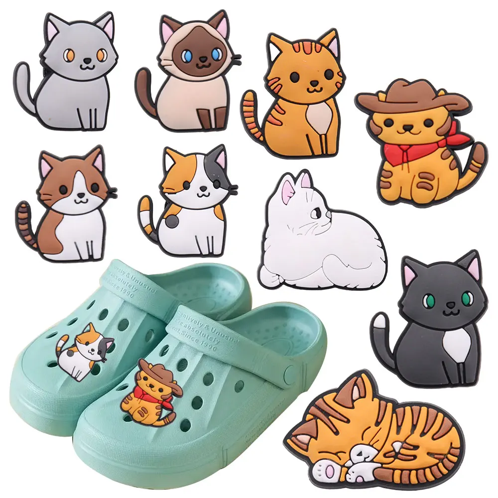 New Arrival 1pcs PVC Cartoon Shoe Charms Animal Cat Sandals Decoration Bracelets Buckle Clog Accessories Kid Party Xmas Gift